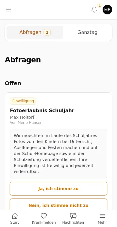 Abfrage auf dem Handy: Fotoerlaubnis mit Schaltfläche zum Zustimmen
