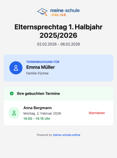 Eltern Terminbuchung Mobile - Smartphone-optimiert