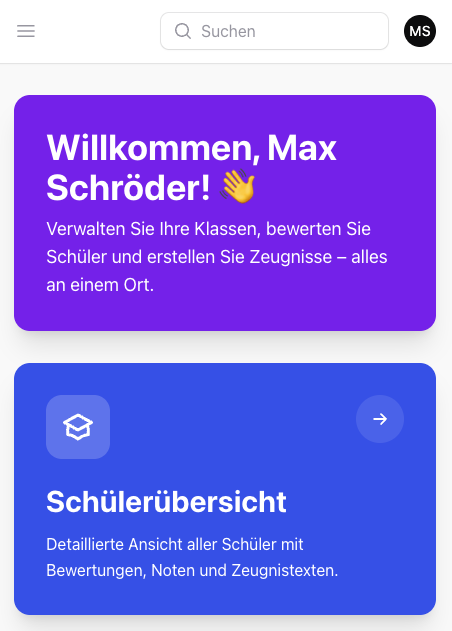Dashboard Mobile - Responsive Ansicht