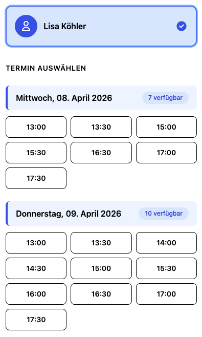 Kalender mit verfügbaren Zeitslots
