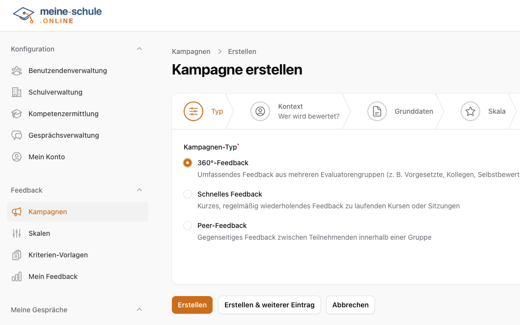 Feedback-Kampagne erstellen - Quick, Peer oder 360°
