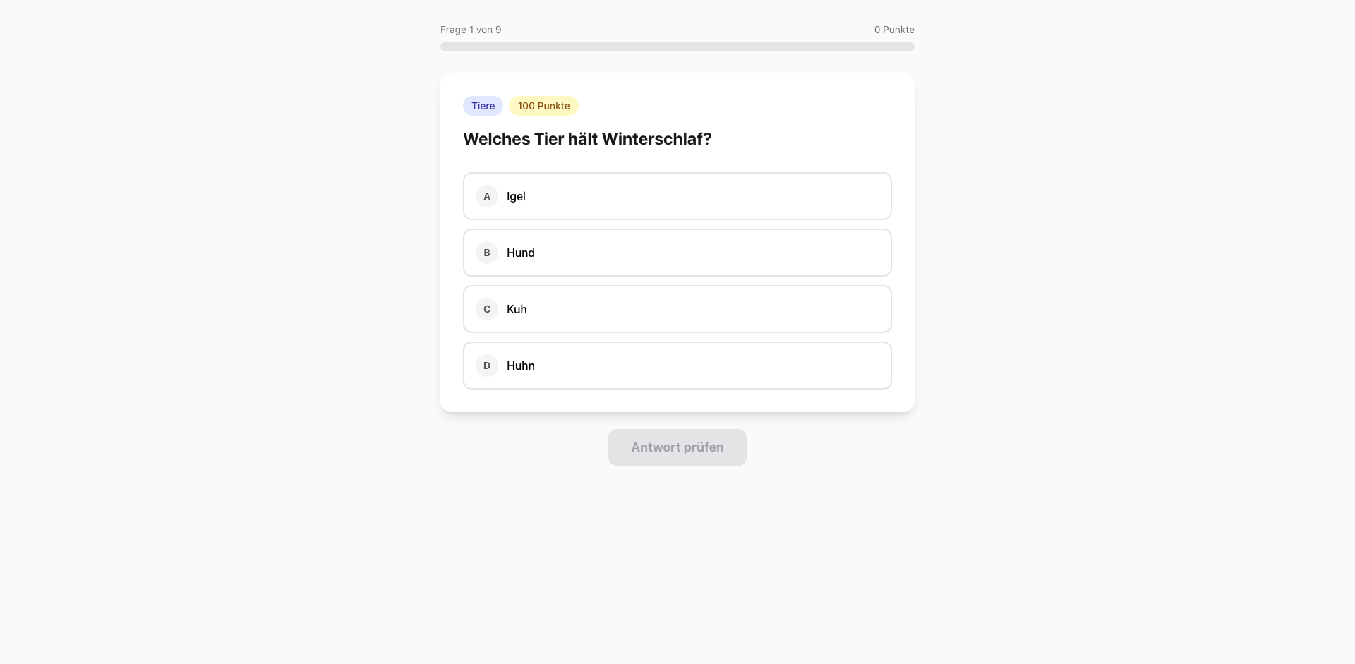 Solo-Quiz: Multiple-Choice Frage mit 4 Antwortmöglichkeiten