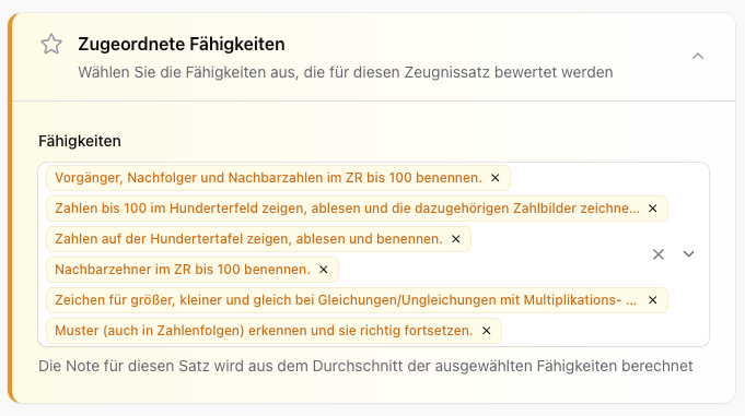 Satzgruppen mit zugeordneten Fähigkeiten